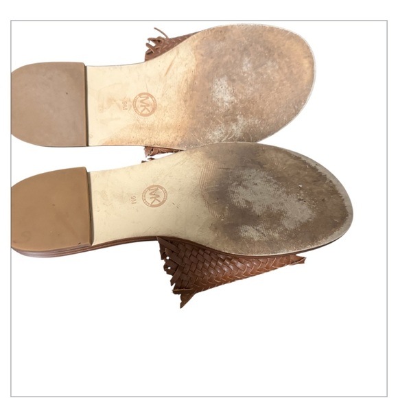 Michael Kors Dee Woven Leather Slides Brown Sandals Size 9M Open Toe - Picture 3 of 15